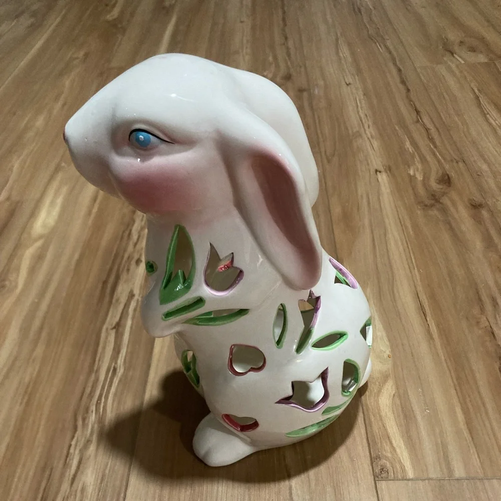 Vintage Bunny Candle Holder with Floral Detail